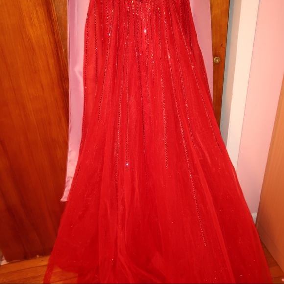 Cinderella Divine CD863 Long Formal Beaded Sheer Dress - Picture 5 of 8